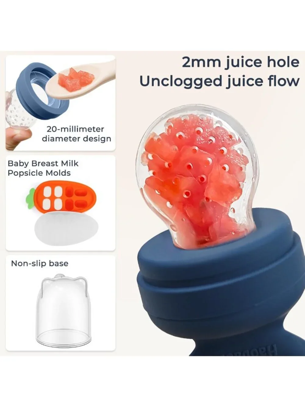 Baby Fruit Feeder Set with Freezer Tray & Silicone Pouches, Teething Relief 4